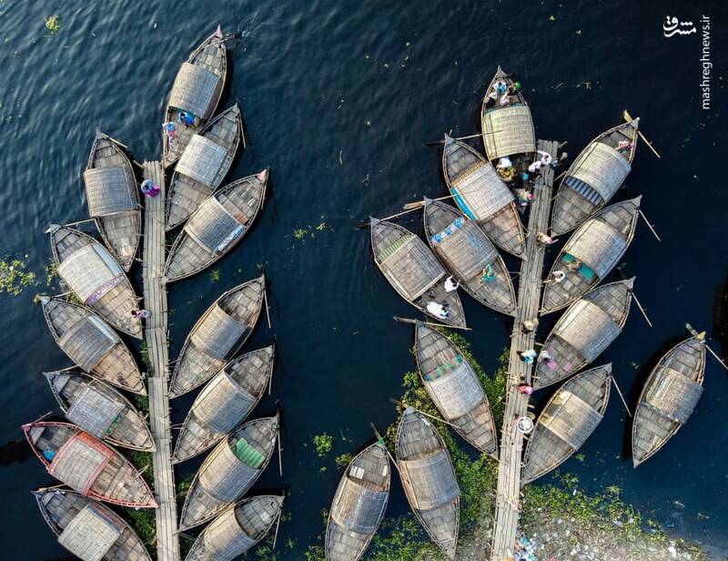 تصویر هوایی از قایق‌های پهلو گرفته در بنگلادش