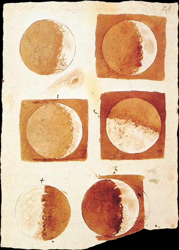 گالیله و ترسیم ماه به وسیله تلسکوپ خود در سال ۱۶۰۹